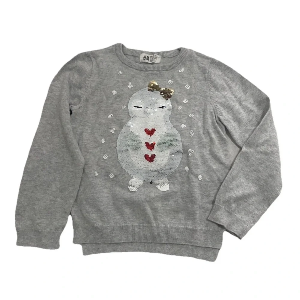 H&M Epic Threads Size 4-6 Girls Christmas Gray Long Sleeve Sweater & Red Skirt